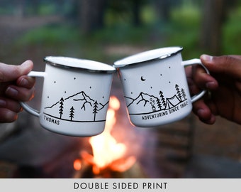 Personalized Gift Enamel Mug Camp Mug Campfire Mug Forest Mug Camping Gift Mountain Mug - Tent