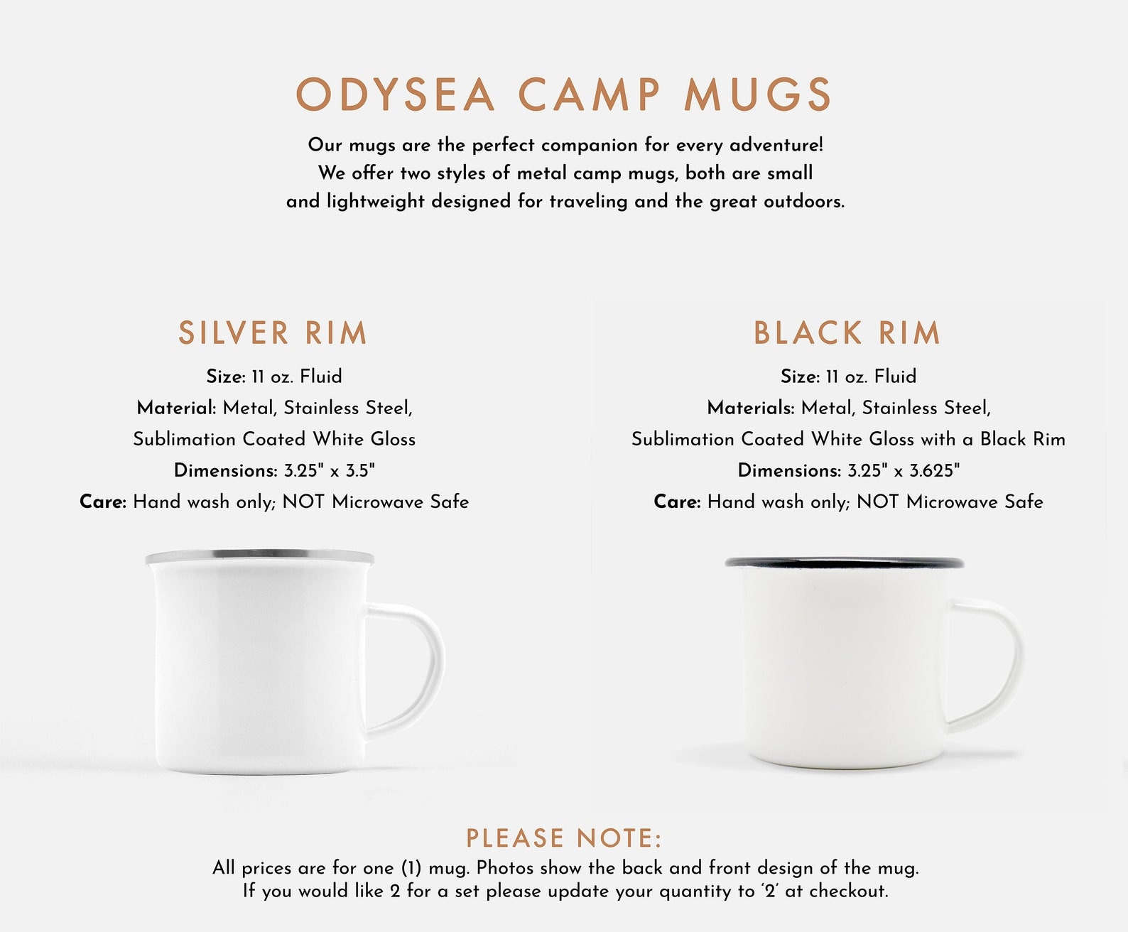 Enamel Coated Stainless Steel Camping Mugs His and Hers Mr and Mrs Mugs