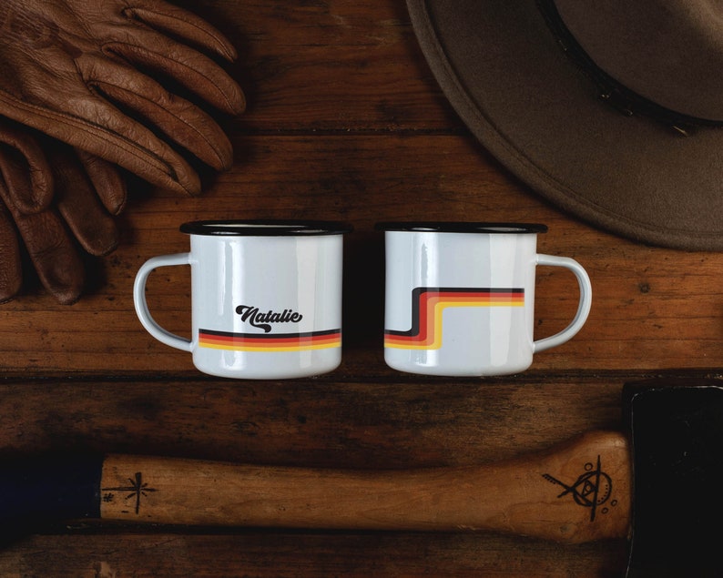 Unique Wedding Gift For Couple Retro Groomsmen Gifts Camp Mug 70s Campfire Mug Mug Bachelor Party // ONE Double Sided Mug image 1