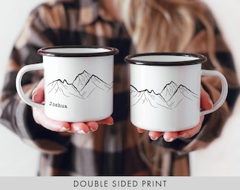 Mountain Mug Personalised Custom Coffee Enamel Mug - Camping Gift // Double Sided