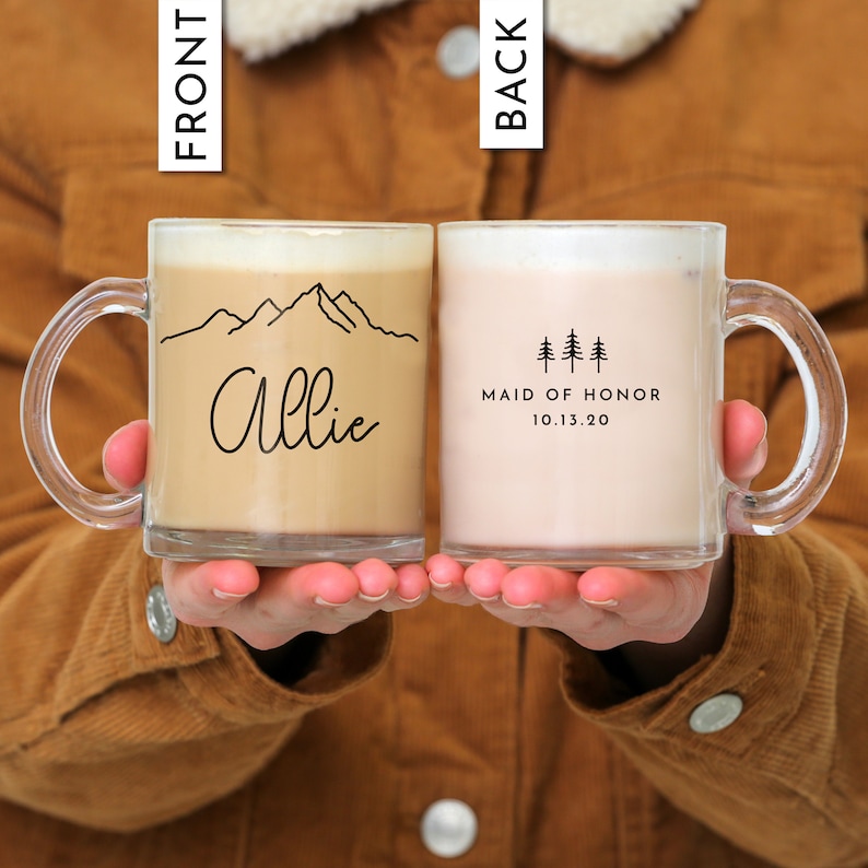 Bridesmaid Mugs Personalized Bridesmaid Gift Mountain Wedding Maid Of Honor Mugs Camp Bachelorette // ONE Mug 画像 3