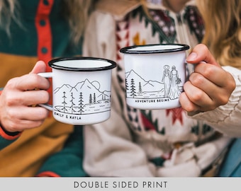 Lesbian Wedding Gifts Personalised Wedding Engagement Gifts Anniversary Gift Camp Mug Enamel Mug - Brides // ONE Double Sided Mug