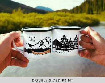 Personalized Camp Mug Christmas Gift Lake Life Gift Lake House Gift Outdoorsy Custom Camper Mug Enamel Mug - Canoe Cabin Mug