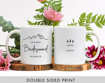 Bridesmaid Proposal Mug Mountains Maid of Honor Mug Woodland Wedding Personalized Bridal Party Mugs Custom Bridesmaid Mug