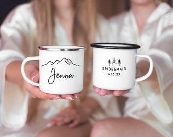 Bridesmaid Mugs Personalized Bridesmaid Gift Mountain Wedding Maid Of Honor Mugs Camp Bachelorette  // ONE Mug