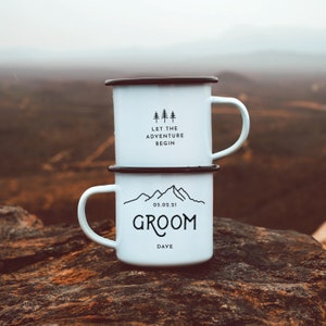 Personalized Bridesmaid Mug Bridesmaid Gift Maid of Honor Mug Mountain Wedding Trees Bridal Party Campfire Mug Bride Mug image 8