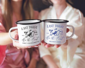 Last Toast On The Coast Bachelorette Gifts, Bridal Party Mugs for a Beach Bachelorette Party - Enamel Camp Mug