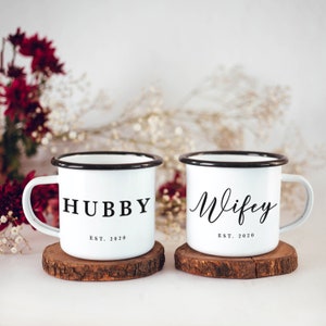 Wedding Gift Personalized Wifey Hubby Campfire Mug Set Wifey Mug Hubby Mug Mr Mrs Mugs Mrs Mug Camp Mug Est
