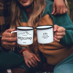 Personalized Bridesmaid Mug Bridesmaid Gift Maid of Honor Mug Mountain Wedding Trees Bridal Party Campfire Mug Bride Mug image 4