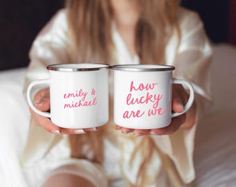 How Lucky Are We Personalized Gift, Lucky You Christmas Gift Unique, Enamel/Ceramic Campfire Mug