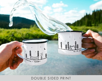 Personalized Wedding Gift Engagement Gifts Customisable Mug Outdoor Gift For Couple Enamel Mug Campfire Mug // ONE Double Sided Mug