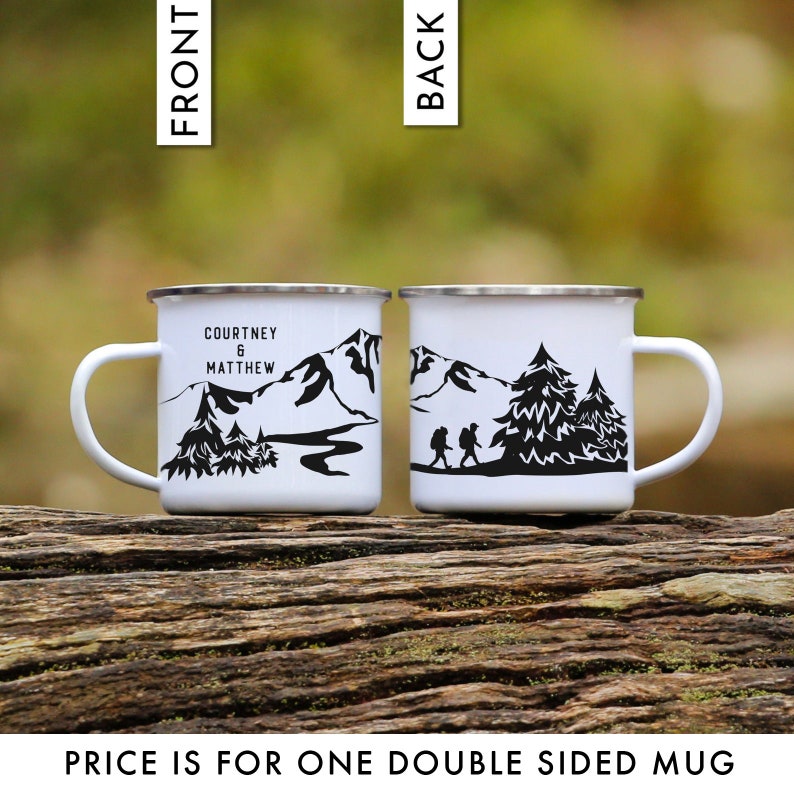 Personalized Gift Boyfriend Elopement Gift Camping Gift Campfire Mug Hiking Gift Custom Mug Hikers With Dog // ONE Double Sided Mug image 2