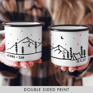 Personalized Camp Mug Campfire Mug Forest Mug Camping Gift Mountain Mug Tent // ONE Double Sided Mug image 2