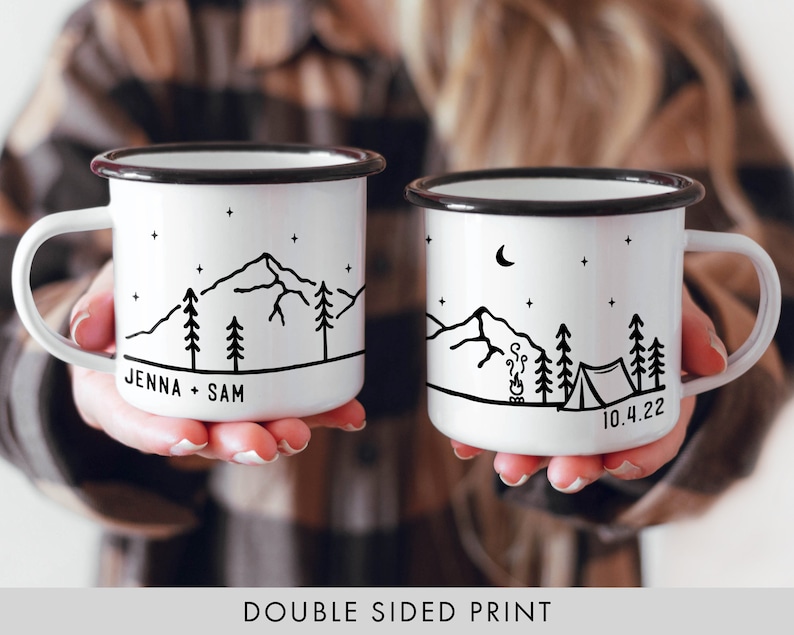 Personalized Camp Mug Campfire Mug Forest Mug Camping Gift Mountain Mug Tent // ONE Double Sided Mug image 2