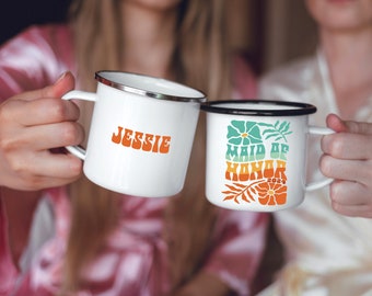 Personalized Bridesmaid Mug Maid of Honor Mug Retro Camp Mug Wedding Bridal Party Campfire Mugs