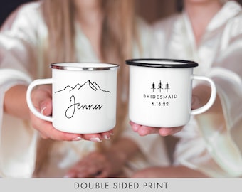 Outdoorsy Bridesmaid Gift, Mountain Wedding Bridal Party Favors, Custom Camping Mugs