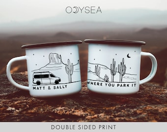 Personalised Vanlife Mug Enamel Mug Van Custom Camping Mug Van Life Gift Van Life Mug RV Mug Campervan - Desert Utah // ONE Double Sided Mug
