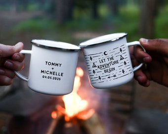 Unique Gift Camping Gift Personalized Camping Mug Enamel Mug - Let The Adventure Begin The Adventure Begins / ONE Double Sided Mug