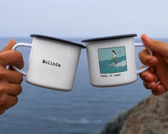 Surfer Girl Surf Gift Surf Mug Surfer Gift Long Boarder Gift Surfing Campfire Mug // Take It Easy