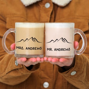 Mr and Mrs Mugs Engagement Gift Set Newlywed Gift Mr and Mrs Camp Mugs Wedding Gift image 2