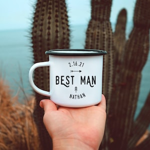 Best Man Gift Groomsmen Gifts Camping Mug Campfire Mug Groomsman Mugs Enamel Mug Mountain Wedding Best Man Mug