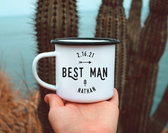 Best Man Gift Groomsmen Gifts Camping Mug Campfire Mug Groomsman Mugs Enamel Mug Mountain Wedding Best Man Mug