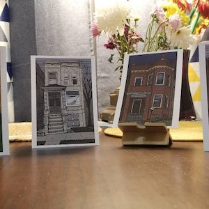 Set of four Chicago 2-flat and 3-flat building postcards