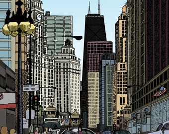 Michigan Avenue, Tribune Tower, Wrigley Building, John Hancock Tower, Chicago