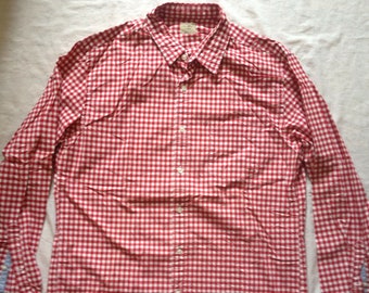 J. Crew Men's 2-Ply Cotton Button Down Long Sleeve Dress Shirt Red Check Large Size