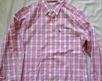 Abercrombie & Fitch Muscle Pink Plaid Men's Drass Shirts Large Size Slim Fit