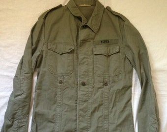 West German Bundeswehr Vintage Military Olive Green Cotton Twill Field Over Shirt Jacket Medium US - Large EU 28