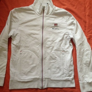 Ben Sherman London Unisex White Sweatshirt Track Jacket Zipped Signature Esition w/ British Flag - Medium Size EU