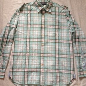 Tommy Hilfiger Vintage Men&#39;s 80&#39;s Two Ply Cotton Plaid Long Sleeve Casual Shirt Medium Size