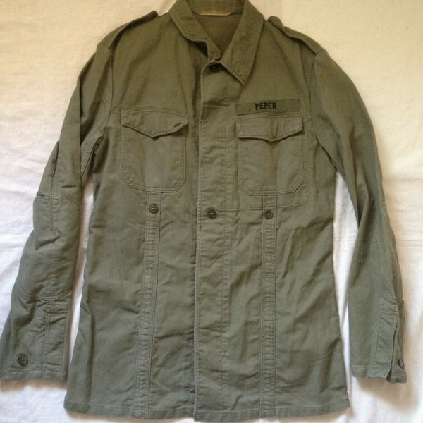 West German Bundeswehr Vintage Military Olive Green Cotton Twill Field Over Shirt Jacket Medium US - Large EU 28