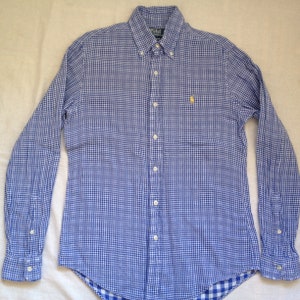 Ralph Lauren Vintage Polo Men&#39;s Checked Dress Shirt Blue Custom Fit Size Small US