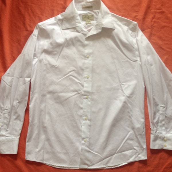 Eddie Bauer White Long Sleeve Men+s vintage Dress Shirt Size Taille moyenne Rides Résistant