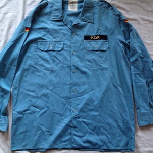 German Bundeswehr Vintage Blue Military Men&#39;s Shirt Blue 43/44 EU Size XL XLarge US