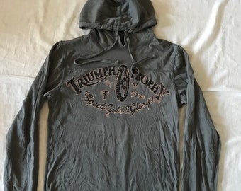 Triumph Motorcycles Men's Pullover Men's Unisex Hoodie Lucky Brand Light Made Gray Size XS XSmall