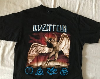 Led Zeppelin doppelt bedrucktes Herren-Unisex-Por-Rock-T-Shirt mittlerer Größe EU