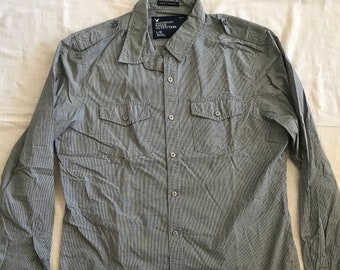 American Eagle Outfitterrs Vintage Fit Dress Shirt Men's Gray Medium Size Military Style