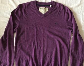 Jack Wills Men's V-Neck Pullover Sweater Purple Medium Size EU