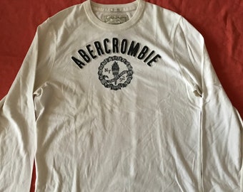 Abercrombie And Fitch NYC Weißes Langarm-T-Shirt Sweeatshirt Große Größe Muscle Slim Fit