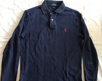 Polo Ralph Lauren Navy Blue Custom Fit Men's T-Shirt Polo Shirt Long Sleeve Small Sizev