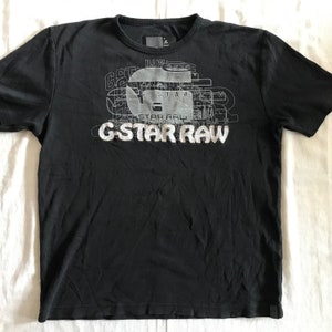 G- Star Raw Men&#39;s Unisex Black Embroidered Printed T-Shirt Large Slim EU