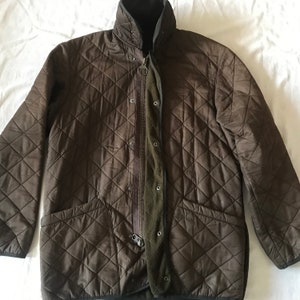 Barbour Men&#39;s Polarquilt Puffer Jacket  Brown Small Size Snap Buttons Zipper Closure