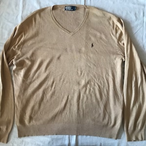 Polo Ralph Lauren Men&#39;s Classic V-Neck Pure Cotton Pullover Sweater Size Large US Beige