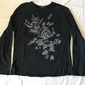Kenzo Paris Men&#39;s Long Sleeve T-Shirt Black Faded Decorated Graphic Print XXL EU - Large US