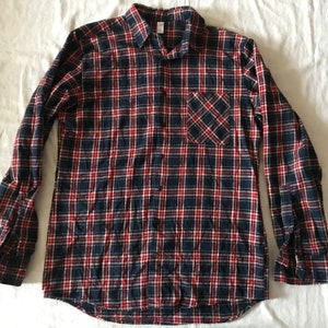 American Apparel Men's Plaid Flannel Shirt Large Size Slim Fit