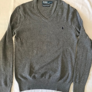 Polo Ralph Lauren V-Neck Men&#39;s Pullover Sweter Cotton Cashmere Combo Large Size EU Gray