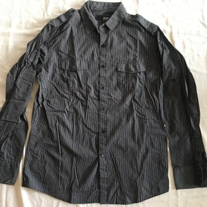 For Him U.K. - Premium Edition - Men's Long Sleeve Dark Gray Dress Shirt Striped Size Large Slim Fit
